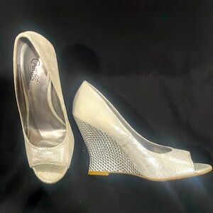 Carlos by Carlos Santana, silver 4 in wedge heel